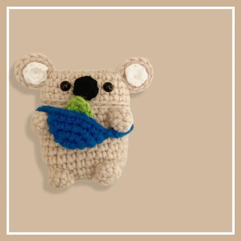 Handmade knitted AirPods protective case with koala bear backpack design for wireless earbuds