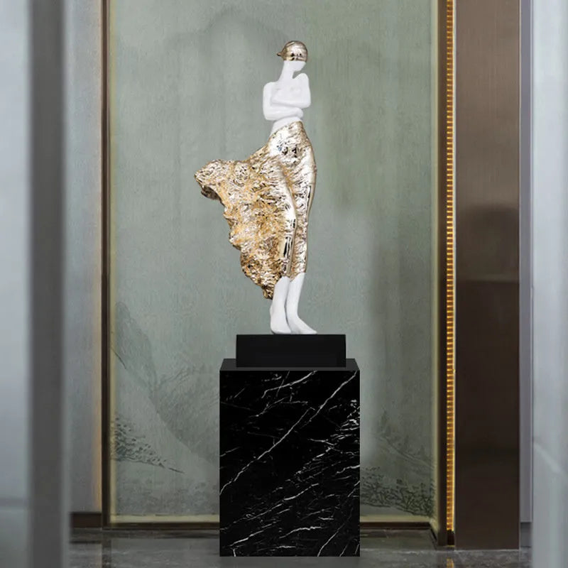 48cm tall resin sculptured character ornament in rose gold or silver metallic finish