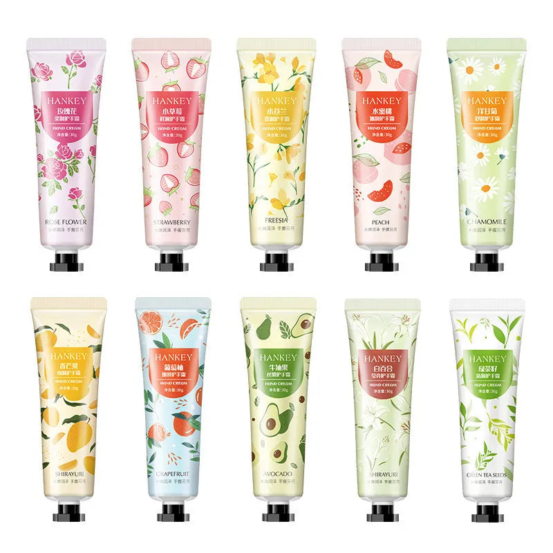 30g hand cream tube with fruit and botanical fragrance options for dry skin moisturisation