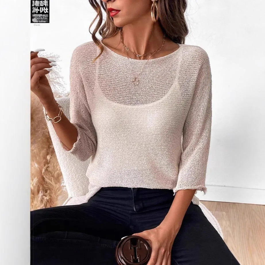 Women's knitted off-shoulder top with 3D pattern and 3/4 sleeves in multiple colour options