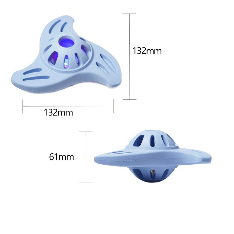 Blue boomerang-shaped dog chew toy with textured edges for medium and large breed dogs