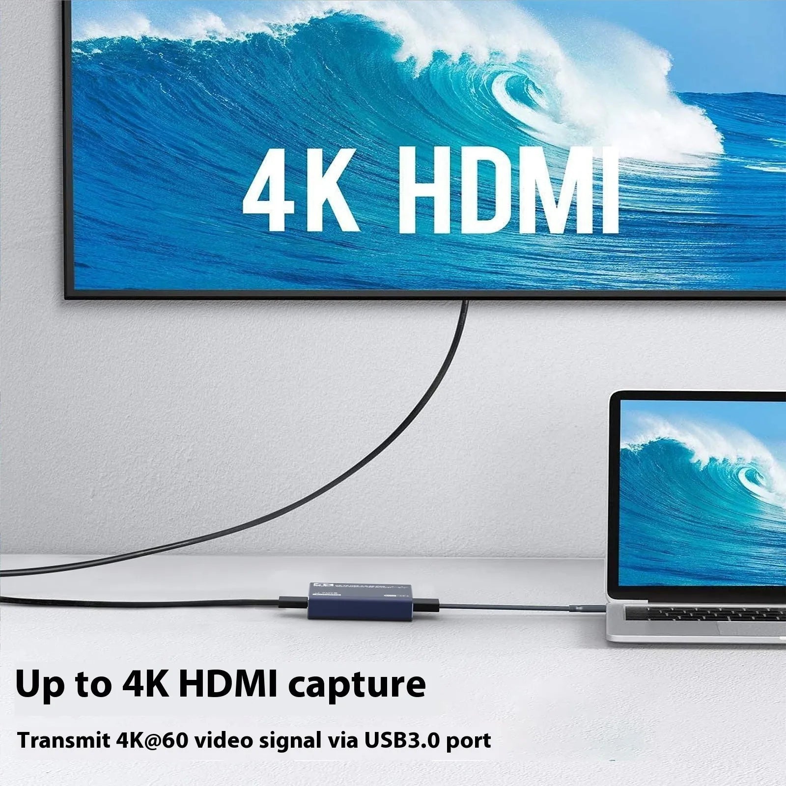 Black 4K gaming set-top box with MS2131 chip for audio recording and 1080p media playback.