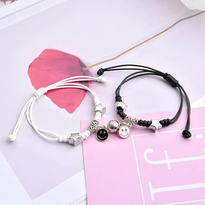 Magnetic couple bracelets with crown design and electroplating finish