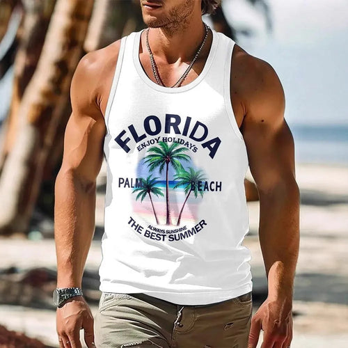 3D printed men's sleeveless vest in solid color Hawaiian style made of pinhole cloth fabric