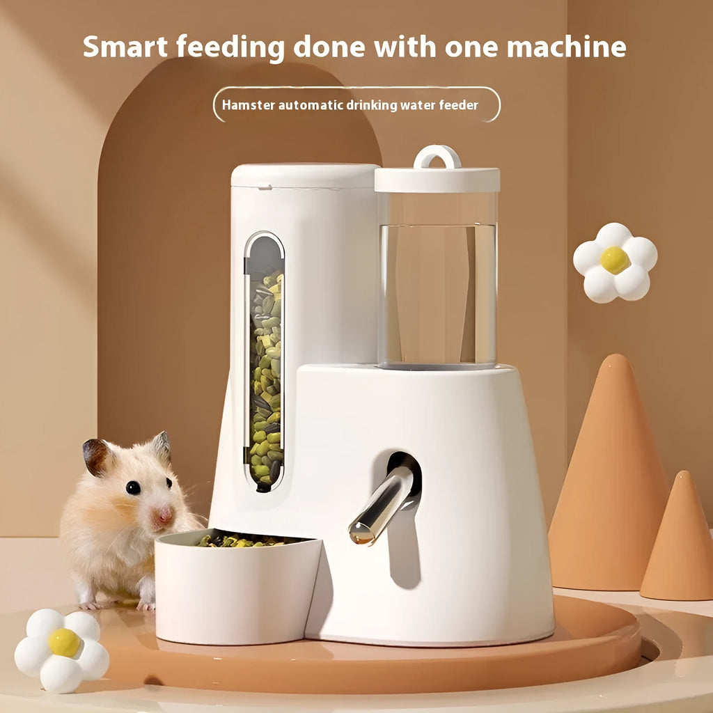 Hamster automatic drinking water feeder and food basin in blue, pink or white colours