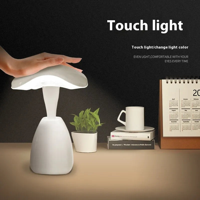 White modern LED bedside desk lamp with touch control on plastic base