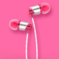 Black wired in-ear headphones with a 3.5mm plug, built-in microphone on the cable, and silicone earpieces.