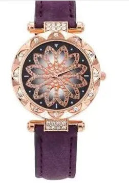 Diamond women's watch with round 32mm dial, mineral glass, and PU case in multiple colour options