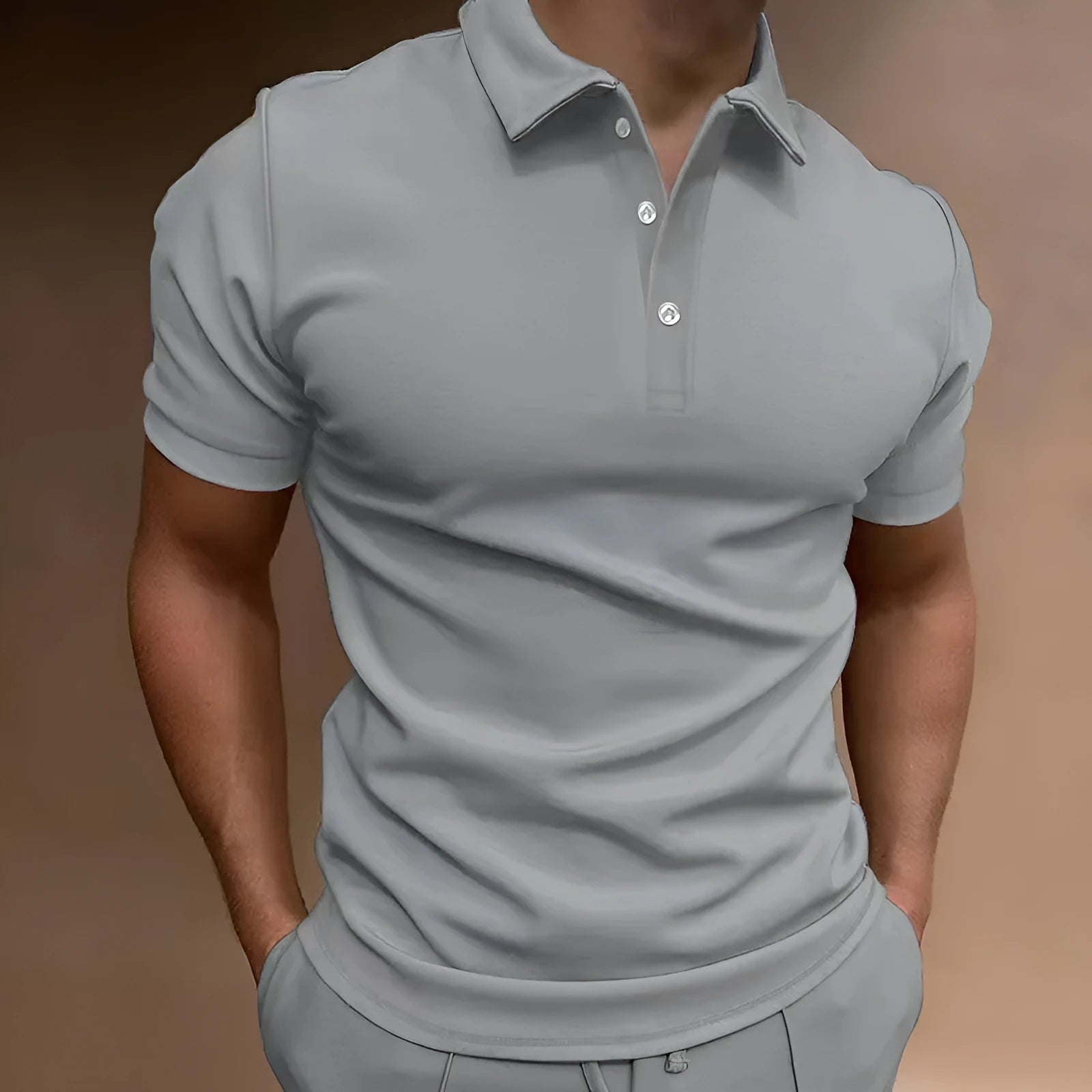 Men's button-up casual T-shirt in cotton blend spandex fabric available in seven colours