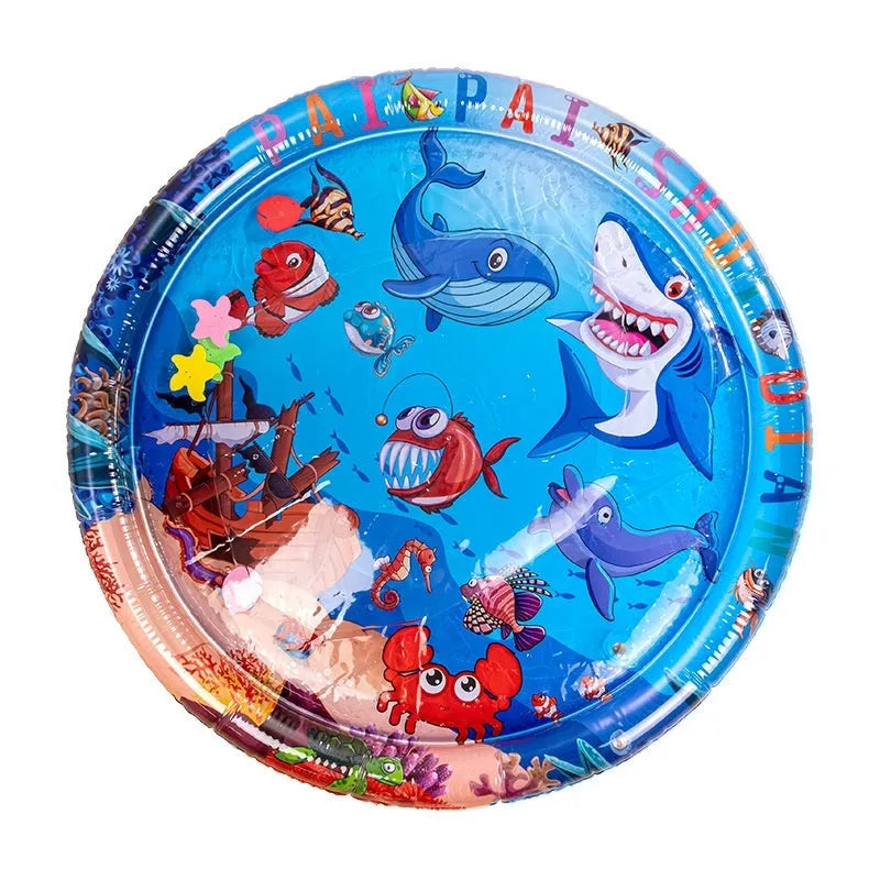 PVC inflatable pet water cooling mattress showing underwater world design for dogs