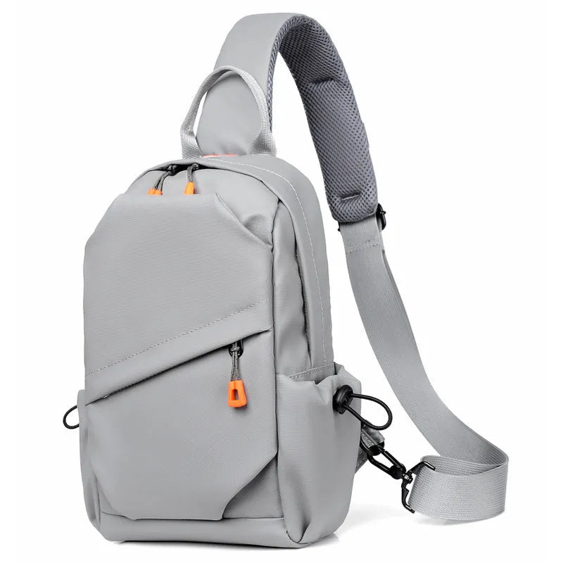 Men's black polyester crossbody bag showing single shoulder strap and simple design