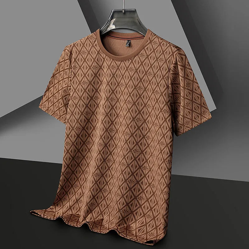 Men's loose fit round neck short sleeve t-shirt in ice silk jacquard fabric