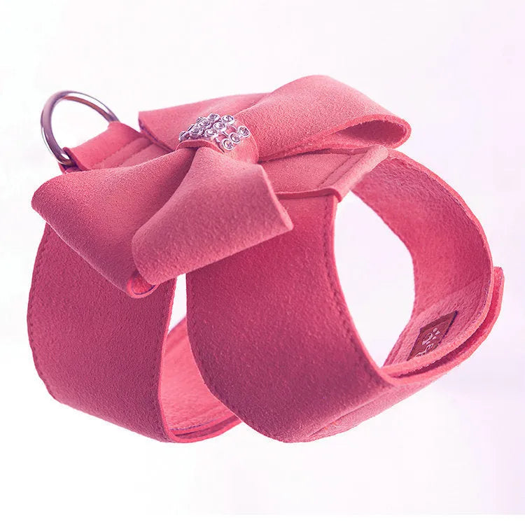 Cute bowknot puppy chest strap harness in microfiber available in pink, blue, orange colours