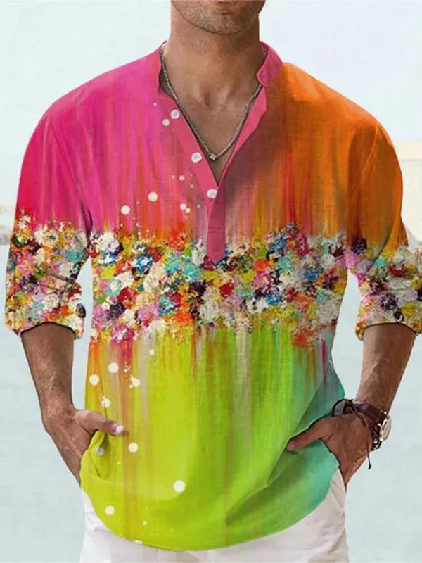 British style striped bamboo hemp shirt with 3D thermal transfer pattern for teenage summer wear
