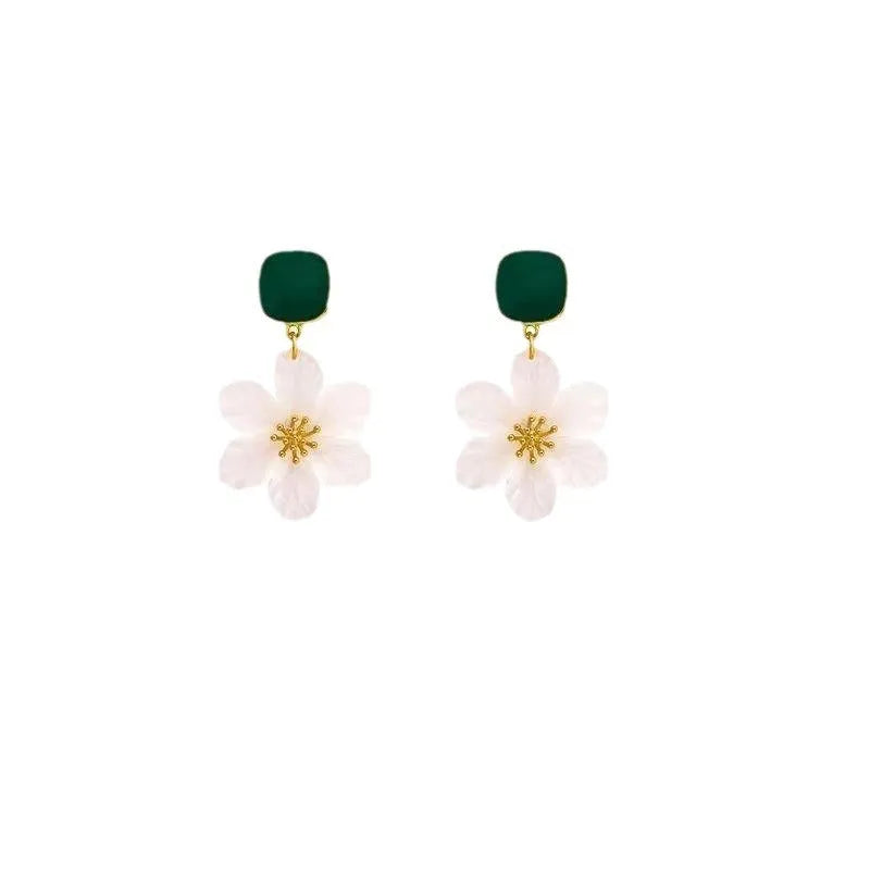Dark green alloy floral earrings with sterling silver needles and wirework sweet flowers design