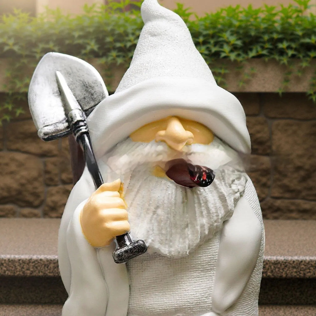Resin smoking shovel dwarf Christmas garden ornament with detailed character design and pipe accessory