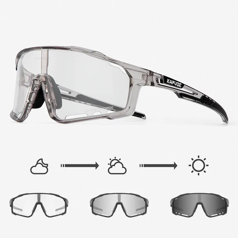 Photochromic cycling sunglasses with a semi-rimless TR90 frame, shown in one of multiple available colours.