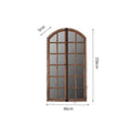 Distressed wooden frame fake window wall mirror with decorative glass panels in log colour finish