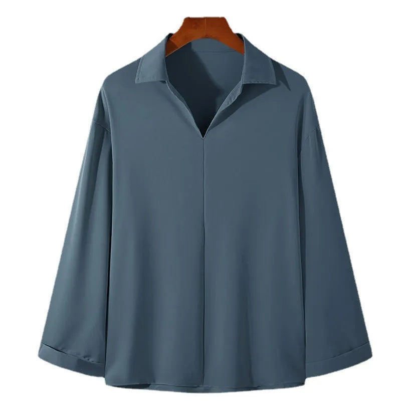 Men's loose lapels casual shirt in polyester blend fabric available in multiple colours