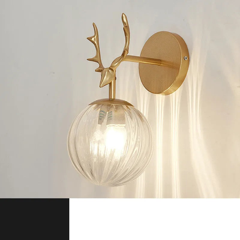 Nordic style round glass wall lamp with E27 bulb holder in golden or black finish