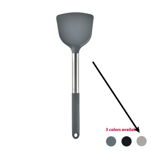 Silicone kitchenware 12 piece set with utensils and rotating storage bucket in black, grey, or khaki