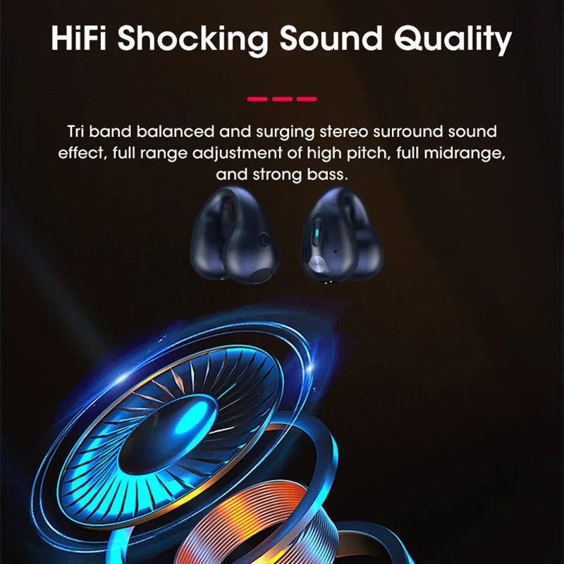 Bone conduction Bluetooth headset with ear clip design in black, white, or khaki colour