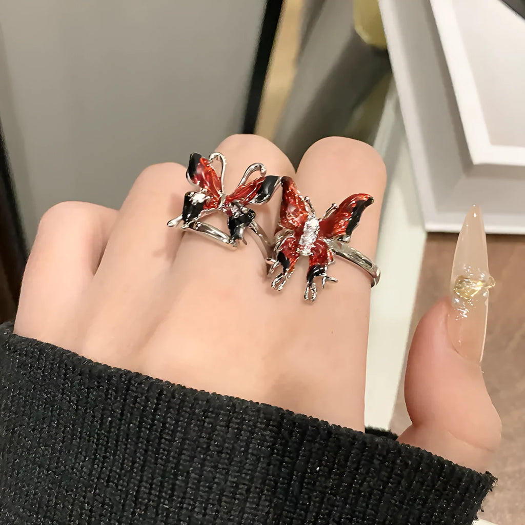 Copper women's ring featuring a creative Chinese butterfly design, available in multiple colours.