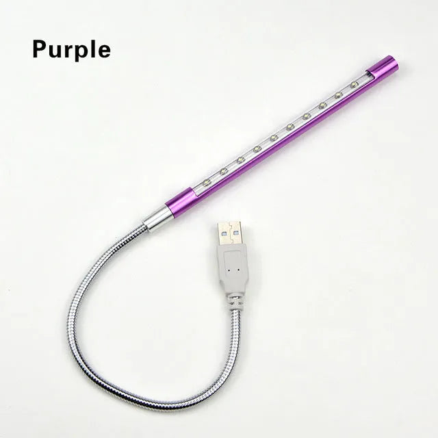 Aluminium alloy USB spiral LED night light with flexible 420mm neck in metallic colours