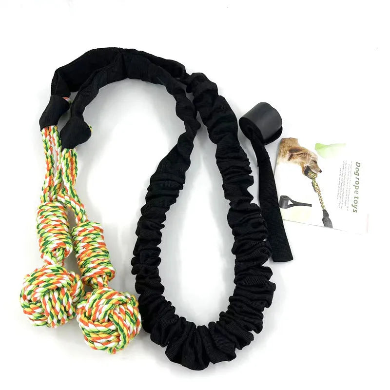 Twisted cotton dog tug of war rope toy in black, grey, and red colour options