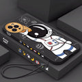 Silicone iPhone case with cartoon astronaut and starry sky design in classic black.