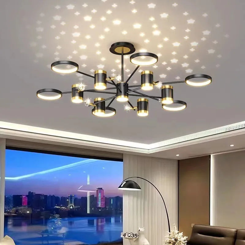 Black 13-head iron pendant lamp with Nordic star design and remote control