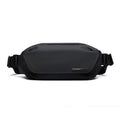Black men's Oxford cloth messenger bag shown as a crossbody bag.