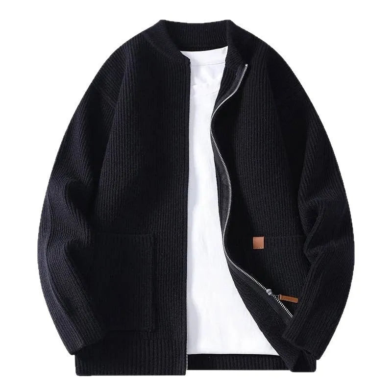Men's striped cardigan jacket in a straight fit, shown in beige colour.