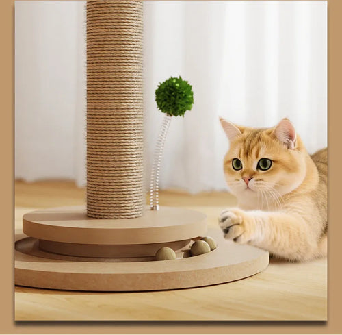 Vertical cat climbing frame with hemp rope texture in canna colour