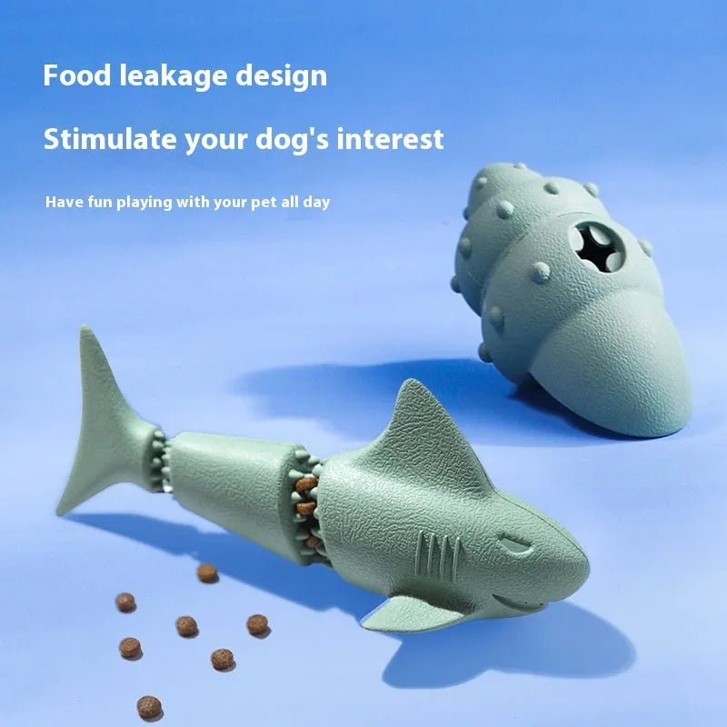 Blue rubber shark-shaped dog chew toy for large dogs