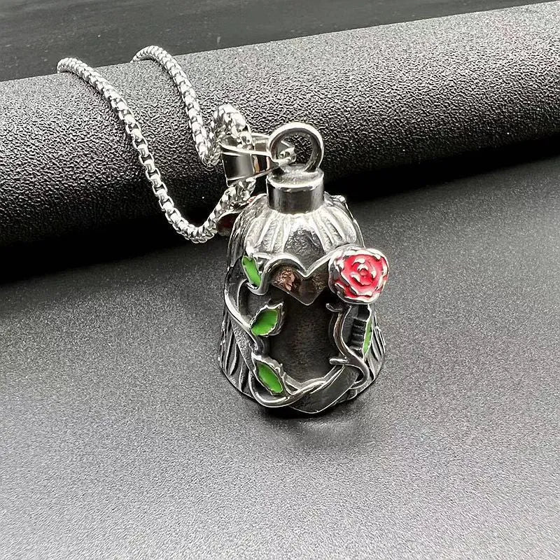 Titanium steel vintage polished motorcycle lucky bell with double-sided epoxy rose and geometric design