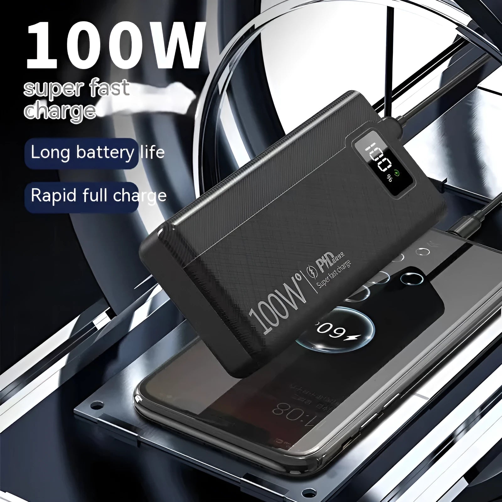 Black or white large capacity power bank portable charger with fast charging support.