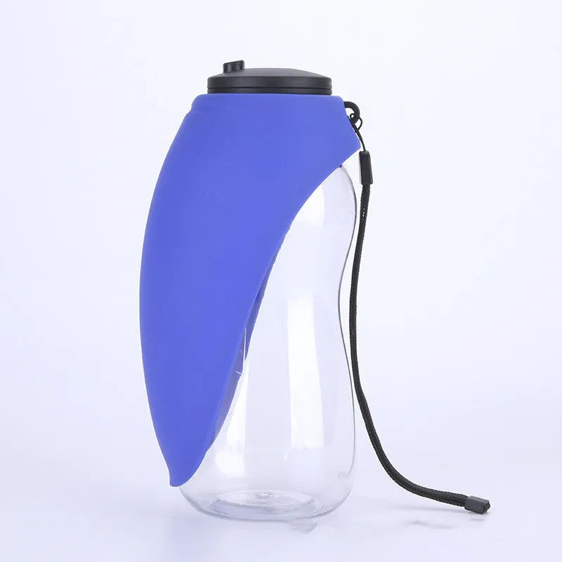 Sky blue portable pet water bottle with drinking bowl and key lock for dogs and cats