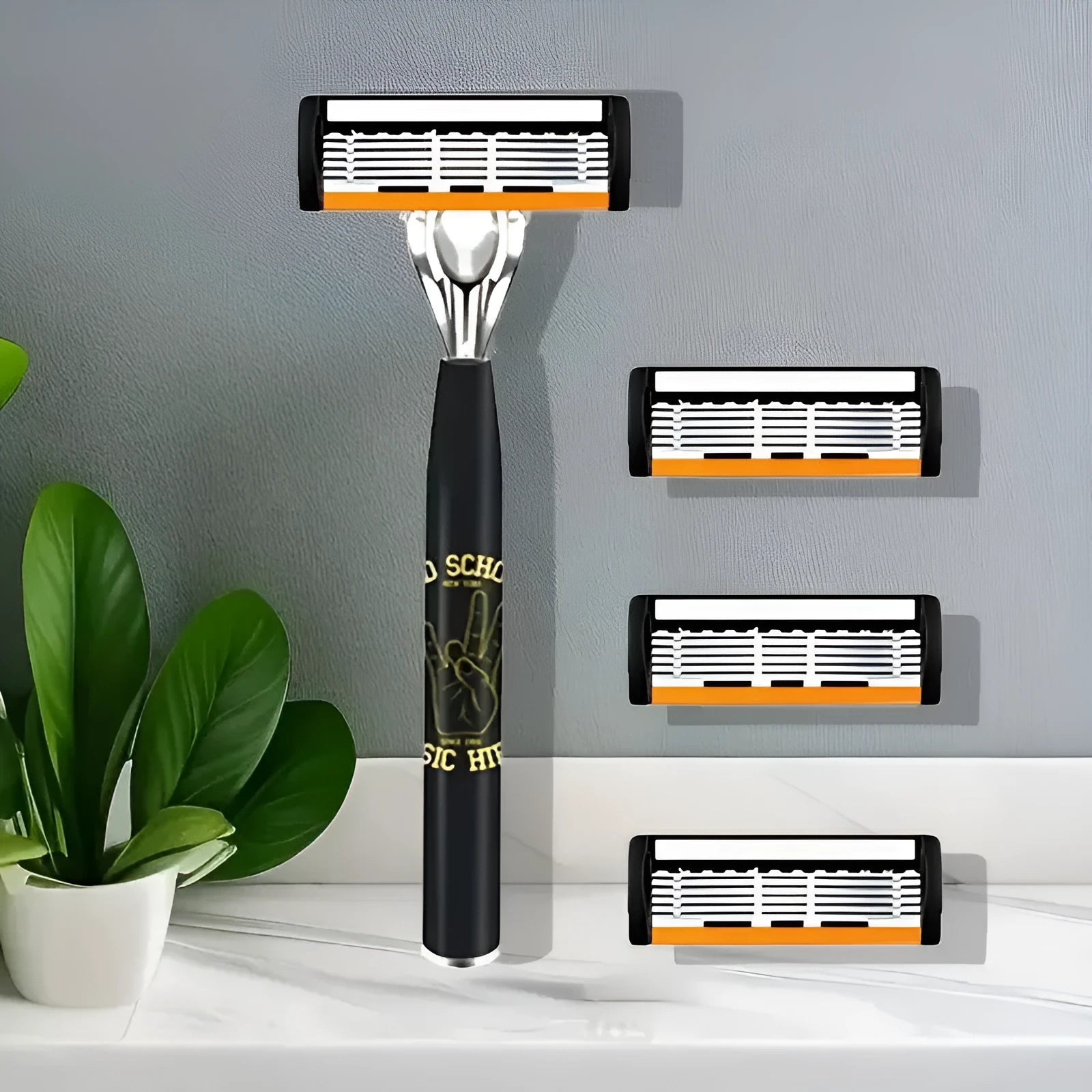 Black six-layer finger type manual shaver handle with multiple blade configuration options