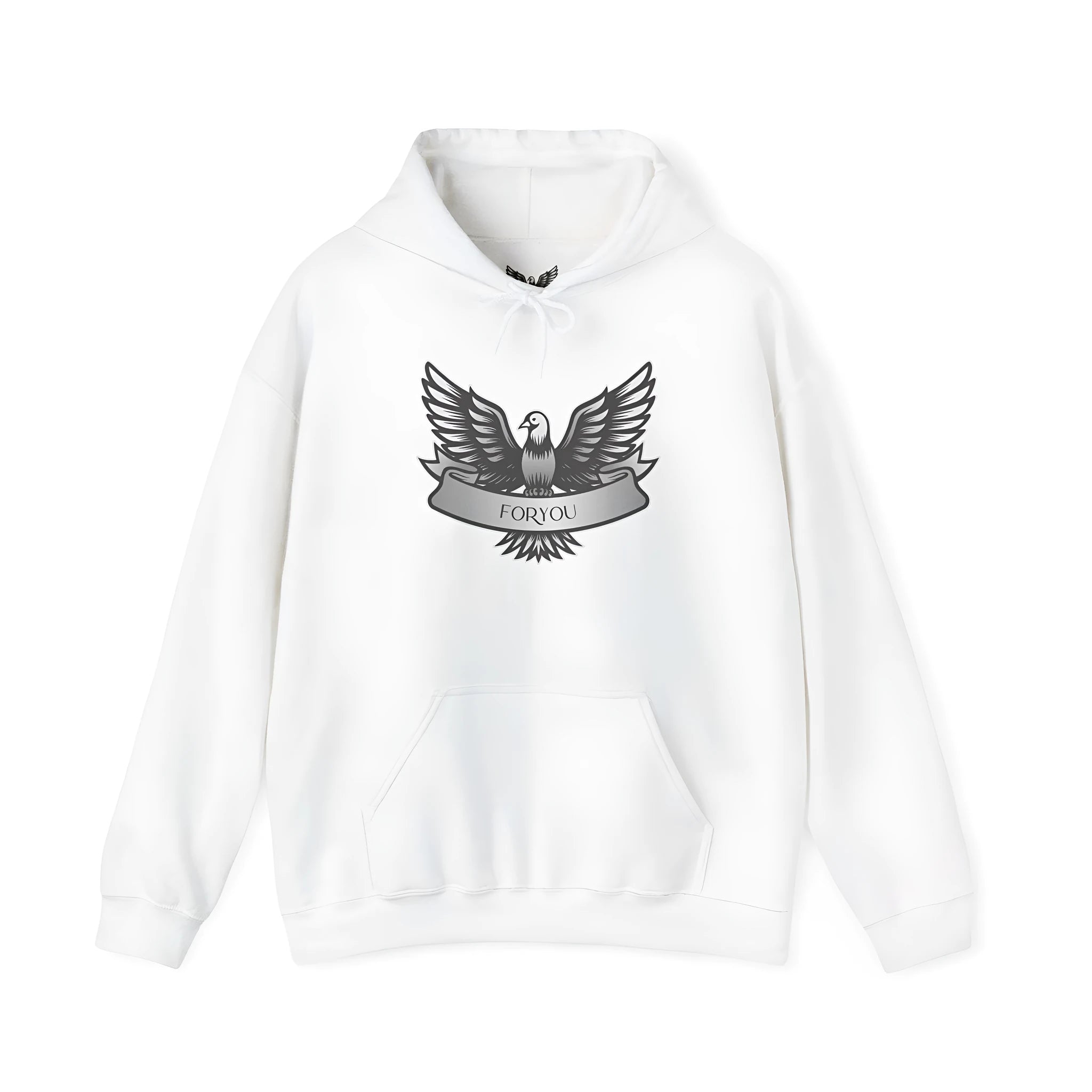 White cotton blend pullover hoodie for men and women on hanger