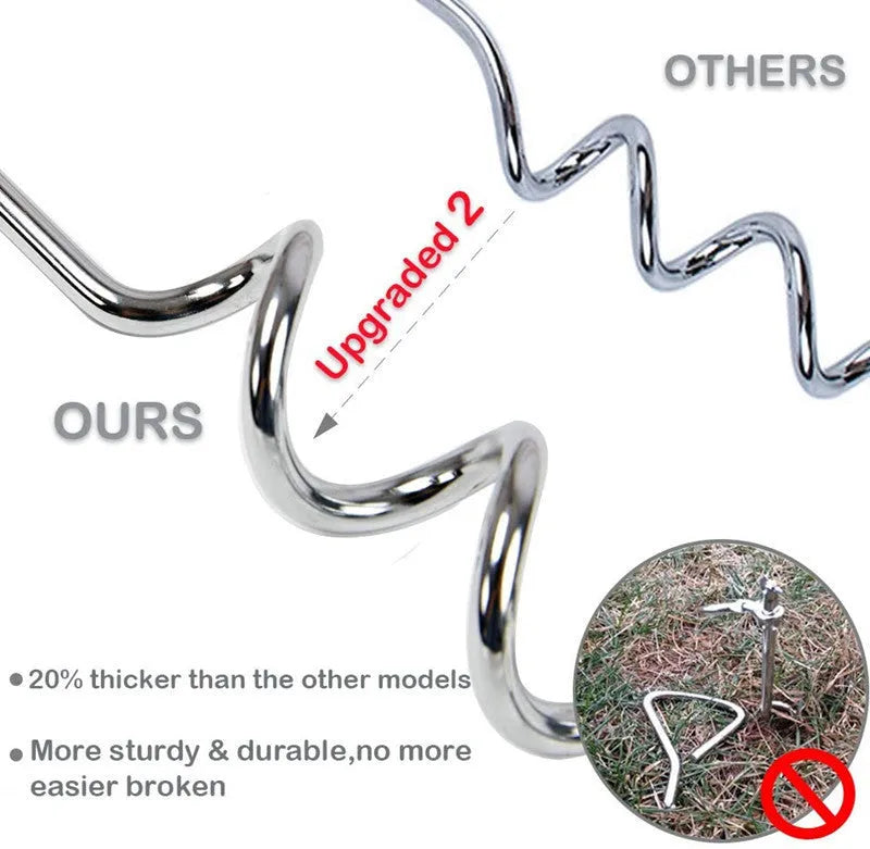 Medium silver spiral dog tie out stake made of steel for secure outdoor tethering