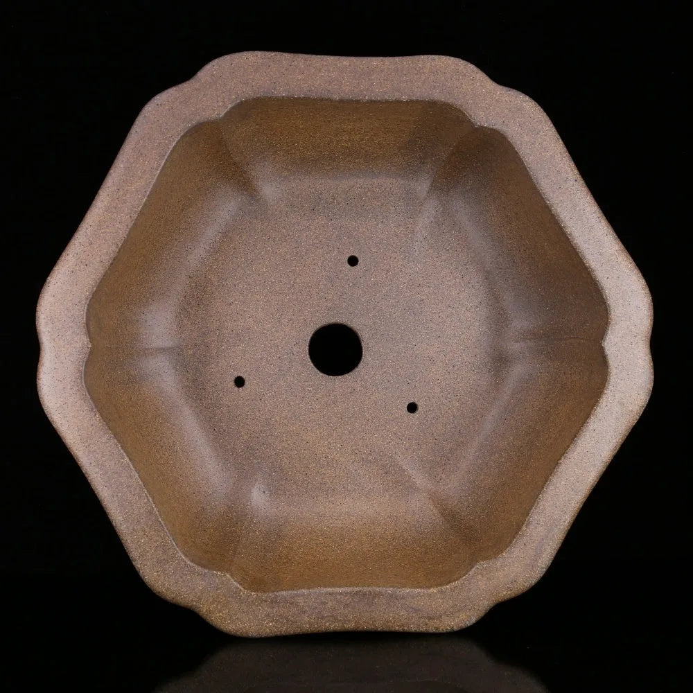 Large handmade purple sand flowerpot with hexagonal shape and traditional pine tree pattern.