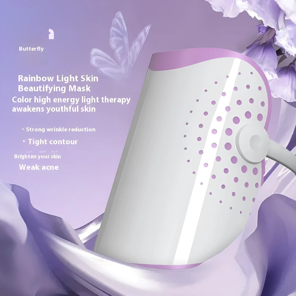 White and purple photon IPL beauty mask device for facial light therapy treatment.