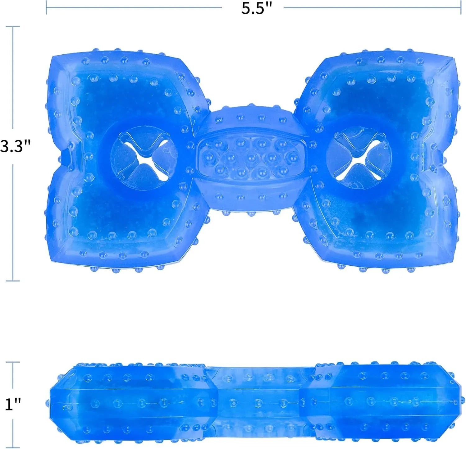 Freezable cooling chew toy for dogs in bone and circle shapes for teething relief