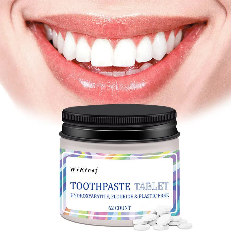 62 toothpaste tablets in solid form for portable dental cleaning without tubes
