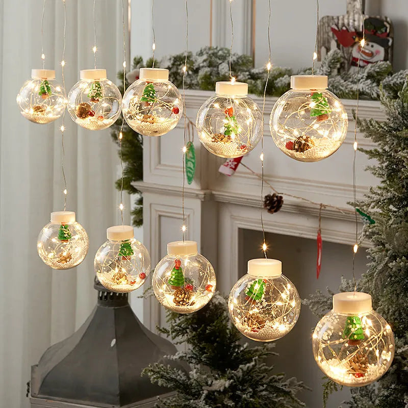 LED Christmas curtain lamp string with 10 fairy snowman wishing ball PVC decorations