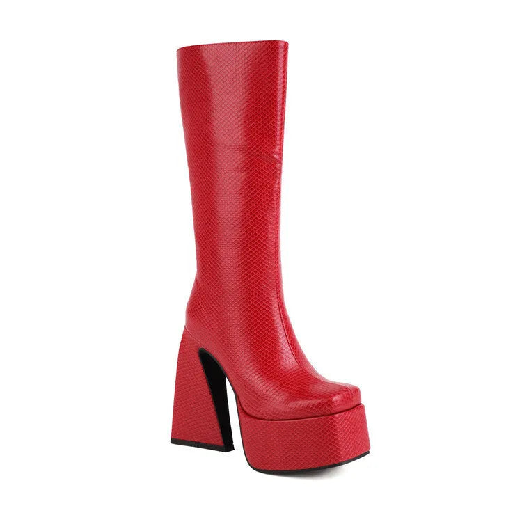 Women's casual ankle boots in black, red, blue, and white colours with artificial PU upper