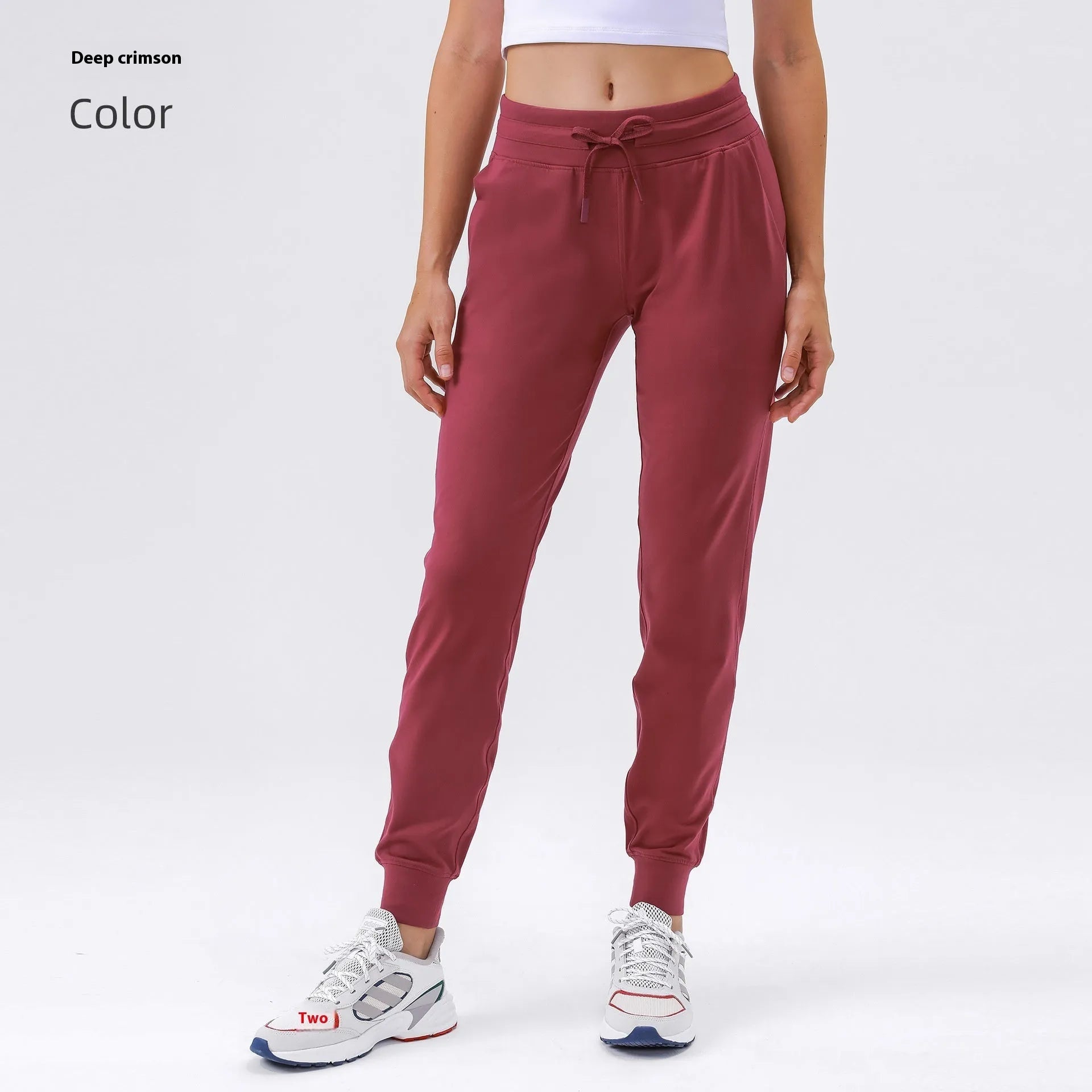 Women's high waist yoga pants with drawstring waistband in Belgian Blue colour