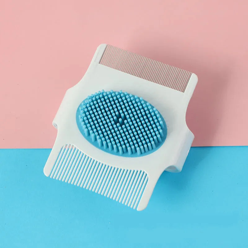 Small blue or green multifunctional dog grooming tool with hair removal and massage functions