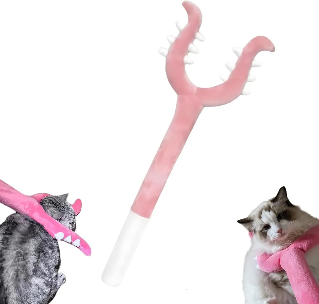 70cm plush cat wand toy for indoor cats in blue colour with plush-wrapped construction